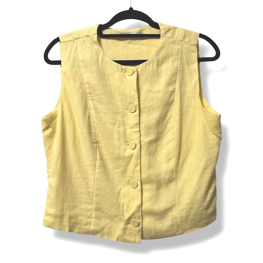 Abercrombie & Fitch Cropped Linen-Blend Button Through Vest Top Butter Yellow M